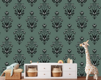 Papel tapiz de mansión embrujada: decoración de terror para Halloween, despegable y pegable.