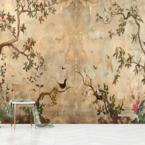 Vintage Aquarell Landschaft mit Palmen Retro-Szene Tropische Tapete Peel & Stick oder Vlies Wald Retro Insel Strand Wandbild