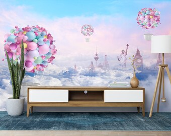 Peel and stick Wallpaper Air Balloon Kids Wallpaper, Self Adhesive, Removable wallpaper by Giffywalls