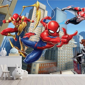 Spiderman Wall Mural Removable, Boy Room Wallpaper Peel and Stick, Сartoon Superhero Wallpaper Nursery