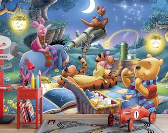 星を見つめるくまのプーさんと仲間たち 壁画 | くまのプーさんの壁紙