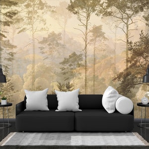 Forest Wallpaper Peel and Stick, Foggy Forest Wall Mural, Nature Wallpaper, Removable Wallpaper
