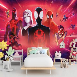 SpiderVerse Kids Room Wallpaper, Miles Morales Peel and Stick Wall Mural, Boy Nursery Wall Decor, Spiderman Wall paper for Toddler Removable