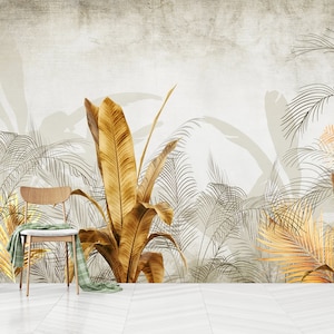 Tropical Gold Leaves Peel and Stick Wallpaper Mural