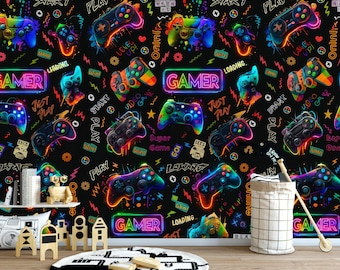 Gaming Room Wallpaper Mural: Peel and Stick Kids Decor
