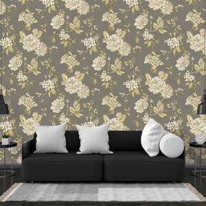 Beige Minimal Floral Blooming Rose Wallpaper, Nursery or Baby Girl Modern Removable