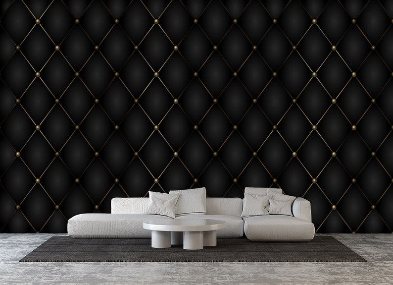 True Luxury Template With Gold Thread Wallpaper Peel and Stick Black