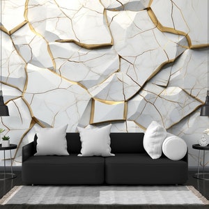 White Marble With Gold Wallpaper Peel and Stick / Nonwoven Wallpaper