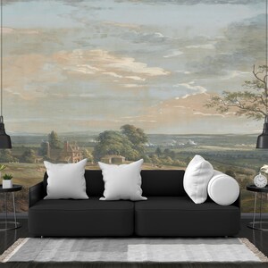 Scenic Rural Countryside Landscape Wallpaper, Peel and Stick, Home Decor, Tree Wall Mural, Vintage Landscape Wallpaper