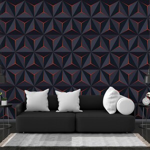 Geometric Red Wallpaper  Peel And Stick - Non Woven, Indoor Wall Cladding