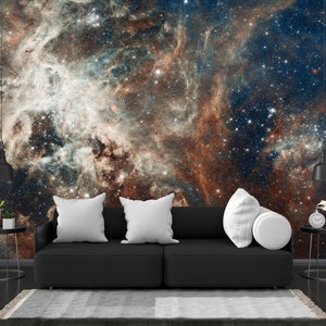 Night Sky Space Wallpaper Mural - Peel and Stick Nebula Astronomy Wall Decor for Nursery, Playroom, Bedroom - Custom Sizes Available