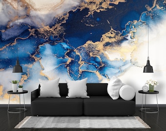 Blue Marble Removable Wallpaper - Luxury Marble Texture Design Wallpaper Peel and Stick / Nonwoven Wallpaper