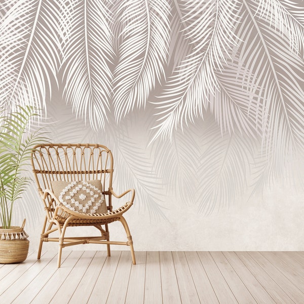 Palmenblätter Vintage Beige Tapete Digitaldruck Qualität Wand Dekor Innenverkleidung Peel and Stick - Vlies