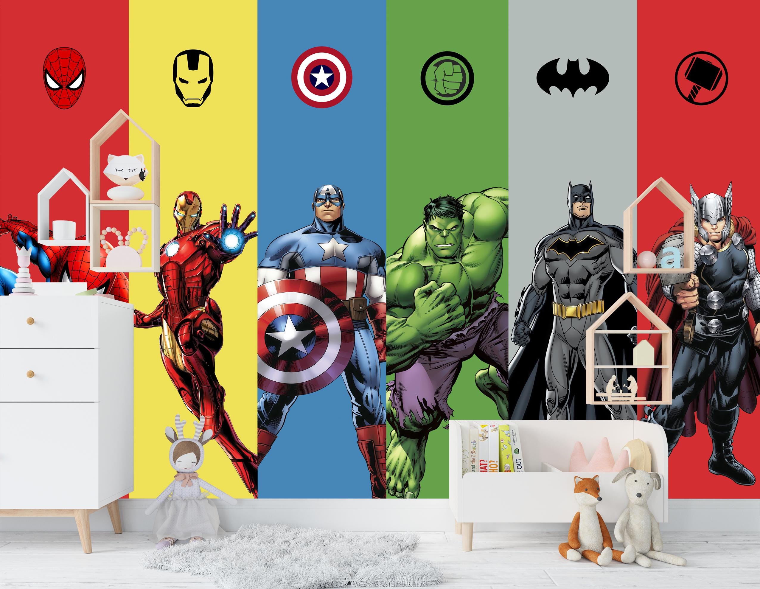 Papier peint intissé autocollant - Marvel PowerUp Captain America - 125 x 125 cm Papier peint intissé autocollant - Marvel PowerUp Captain America - 125 x 125 cm