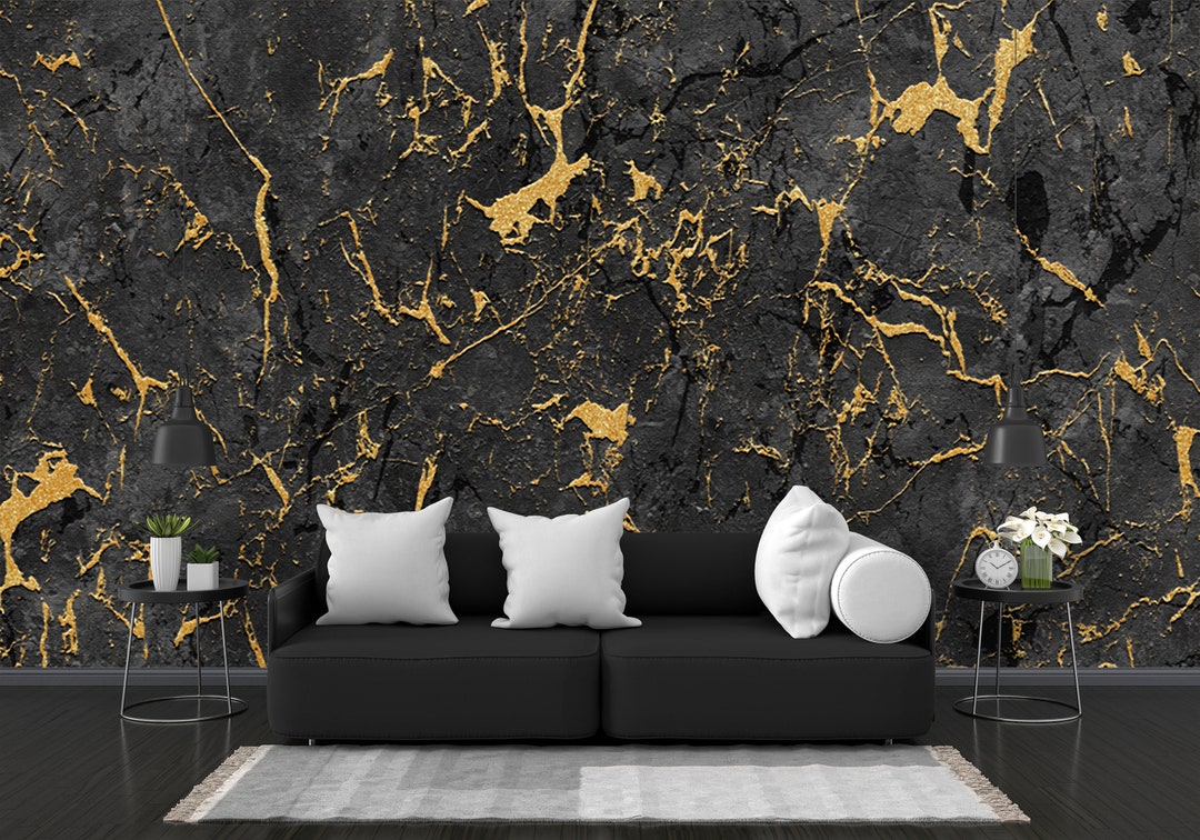 Marble Pattern Wallpaper Black and Gold Wall Mural Abstract Peel and