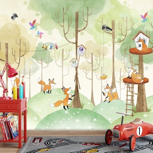 Life Forest Wallpaper | Kids Wallpaper Peel and Stick | Cute Animals in the Watercolor Forest