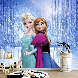 Frozen Sisters Wallpaper Frozen Wallpaper Mural Princess Removable Wallpaper Nursery Wallpaper Peel and Stick
