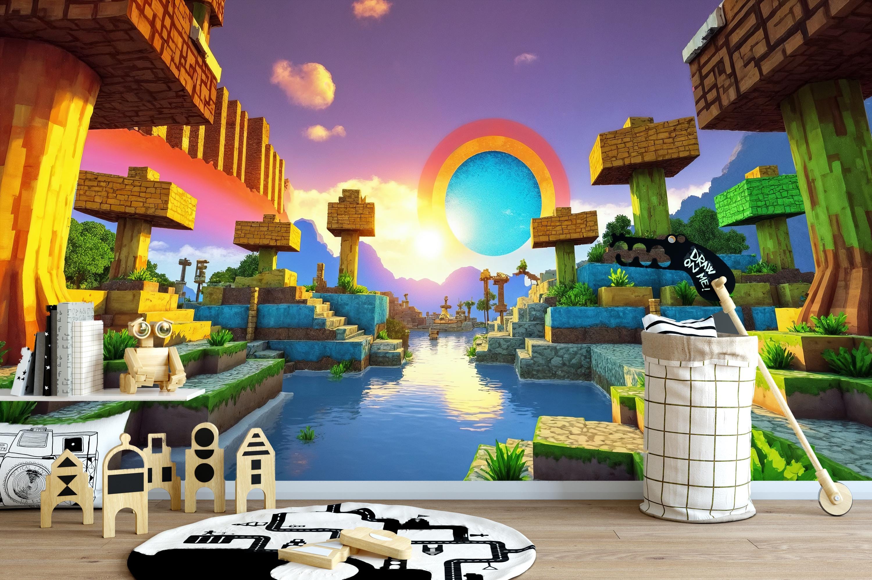 Pixel Castle Landscape Wallpaper Kids Room Wall Mural Peel and Stick - Etsy