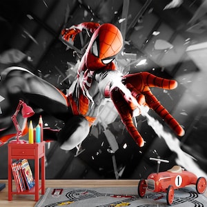 Carta da parati Spiderman per la camera da letto dei ragazzi, murales da parete in bianco e nero con supereroi, carta da parati per adolescenti, autoadesiva, rimovibile, X889