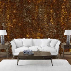 Rusty Metal Wallpaper , Rough Stone Look Removable Wall Mural - Metal Texture Look Brown Wallpaper Peel and Stick