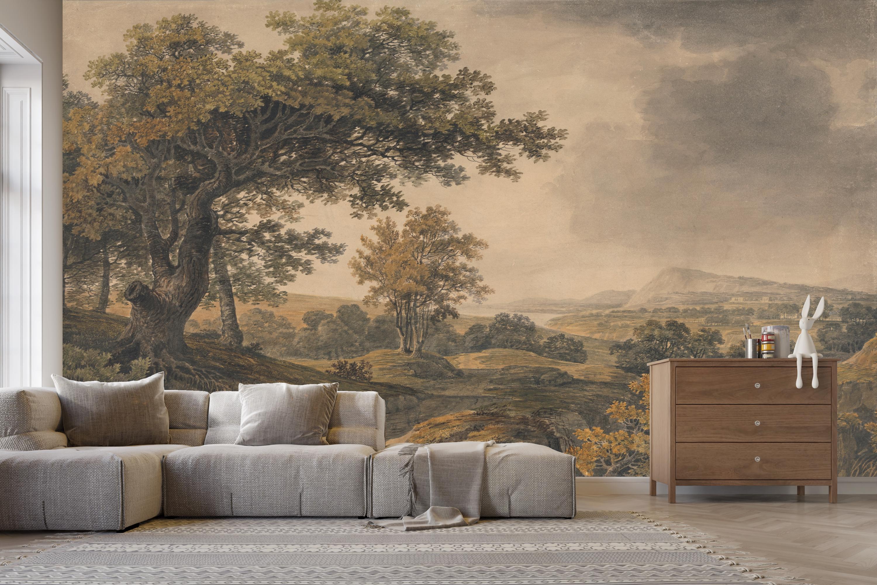 Watercolor Tree Landscape Wallpaper: Rural Peel and Stick Vinyl - Etsy