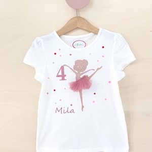 Geburtstagsshirt Kinder Ballerina  Glitzer Tänzerin Mädchen zum 3.,4.,5.,6.,7.,8. Geburtstag Name Namensshirt Langarm Kurzarm Glitzer Tüll