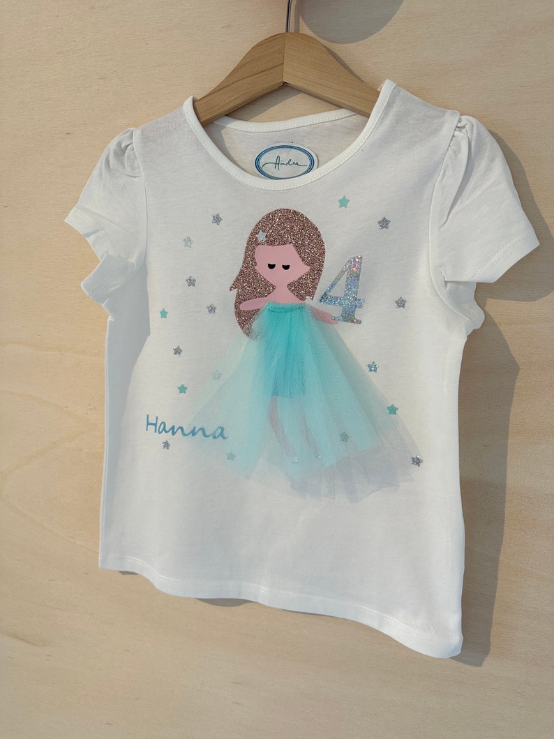 Mädchen Shirt Elsa Königin Eiskristall türkis Glitzer Geburtstagsshirt 2.,3.,4.,5.,6. Geburtstag Name Namensshirt Kindergeburtstag Mädchen Bild 4