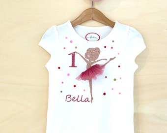 Birthday shirt ballerina ballet little dancer girl 1.2.3.4.5.6.7. birthday glitter name shirt birthday number short sleeve summer