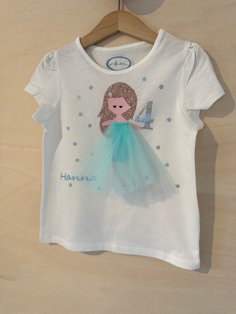 Mädchen Shirt Elsa Königin Eiskristall türkis Glitzer Geburtstagsshirt 2.,3.,4.,5.,6. Geburtstag Name Namensshirt Kindergeburtstag Mädchen Bild 5