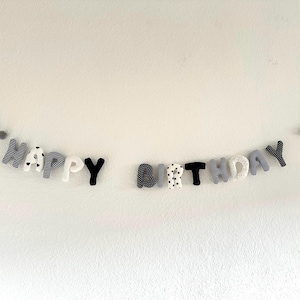 Happy birthday Geburtstag Girlande Geburtstagsdekoration Wimpelkette Geburtstagskind Geburtstagsfeier schwarz weiß Familie Jungs Mädchen