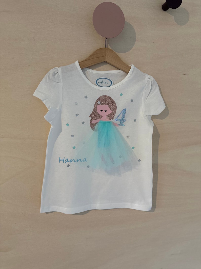 Mädchen Shirt Elsa Königin Eiskristall türkis Glitzer Geburtstagsshirt 2.,3.,4.,5.,6. Geburtstag Name Namensshirt Kindergeburtstag Mädchen Bild 7