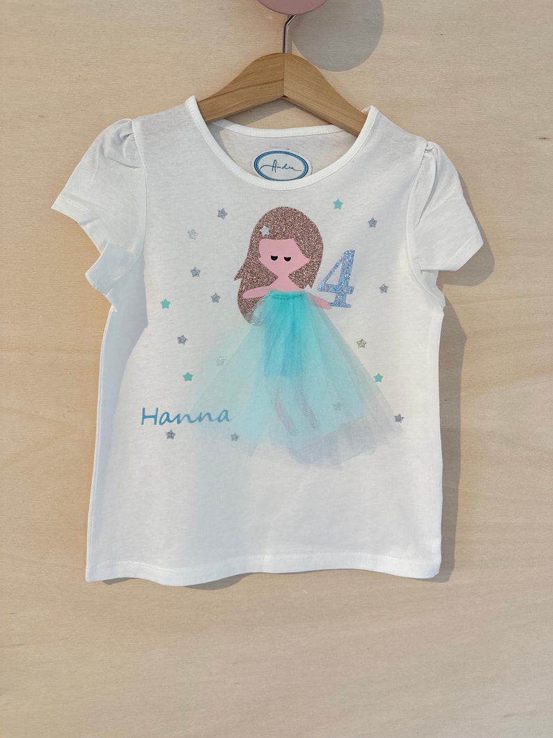 Mädchen Shirt Elsa Königin Eiskristall türkis Glitzer Geburtstagsshirt 2.,3.,4.,5.,6. Geburtstag Name Namensshirt Kindergeburtstag Mädchen Bild 3