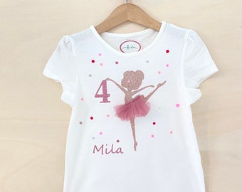 Birthday shirt ballerina ballet name shirt 1st, 2nd, 3rd, 4th, 5th, 6th, 7th, 8th birthday shirt name girl birthday party old pink dancer
