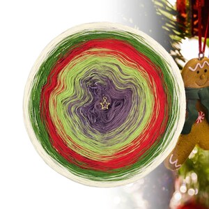 Christmas Gradient ombre yarn cake - XMAS10 Gingerbread man - 50/50 cotton/acrylic + lurex, 3+1ply - Crochet, Knitting - WolleAmore