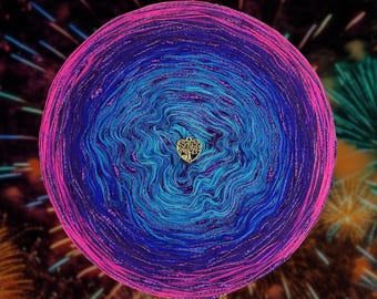 Gradient ombre fantasy yarn cake - FANTASY15 - 50/50 cotton/acrylic + nops + iridescent thread - Crochet, Knitting - WolleAmore