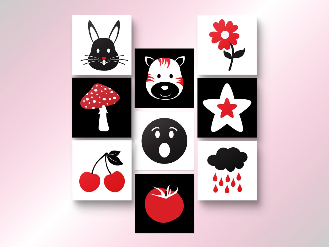 High Contrast Baby Cards in Black, Red, and White Printable Montessori