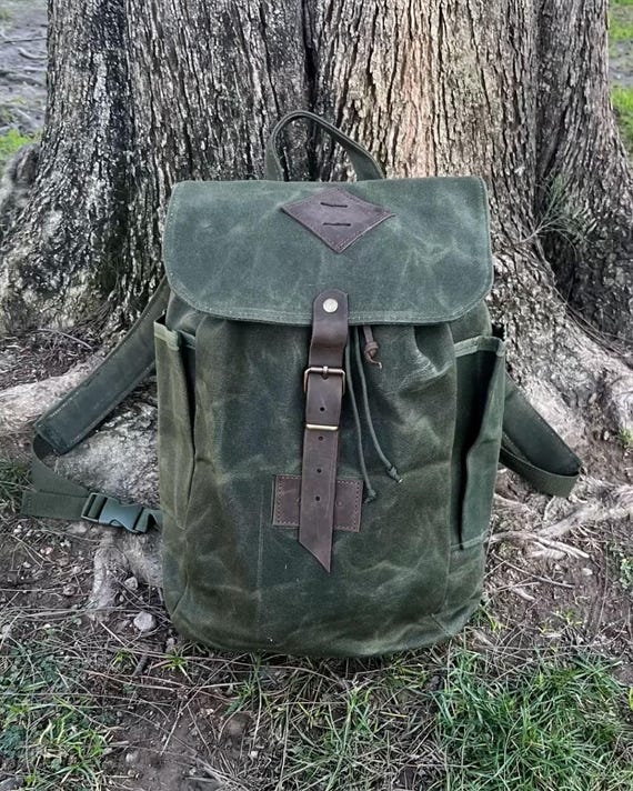 Handmade Canvas Backpack 25L  Waxed Canvas & Leather Hiking Bag  Tanto  Bushcraft Wildroamer - Etsy Israel