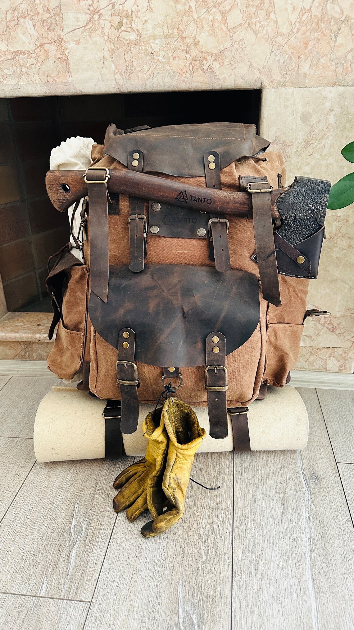 Bushcraft Backpack,leather&canvas Backpack ,waterproof Canvas Rucksack ...