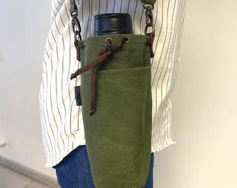 Funda térmica de lona encerada: soporte ajustable para botella de agua