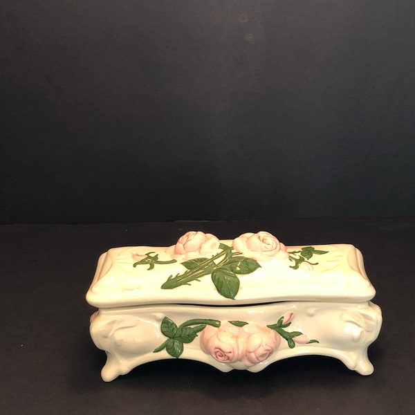 Vntg Victorian Casket ceramic jewelry box.