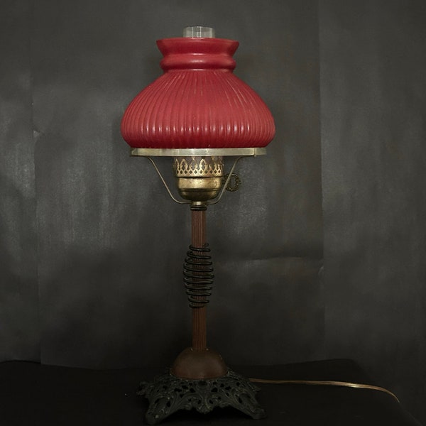 Vntg Antique Student Lamp w/glass shade