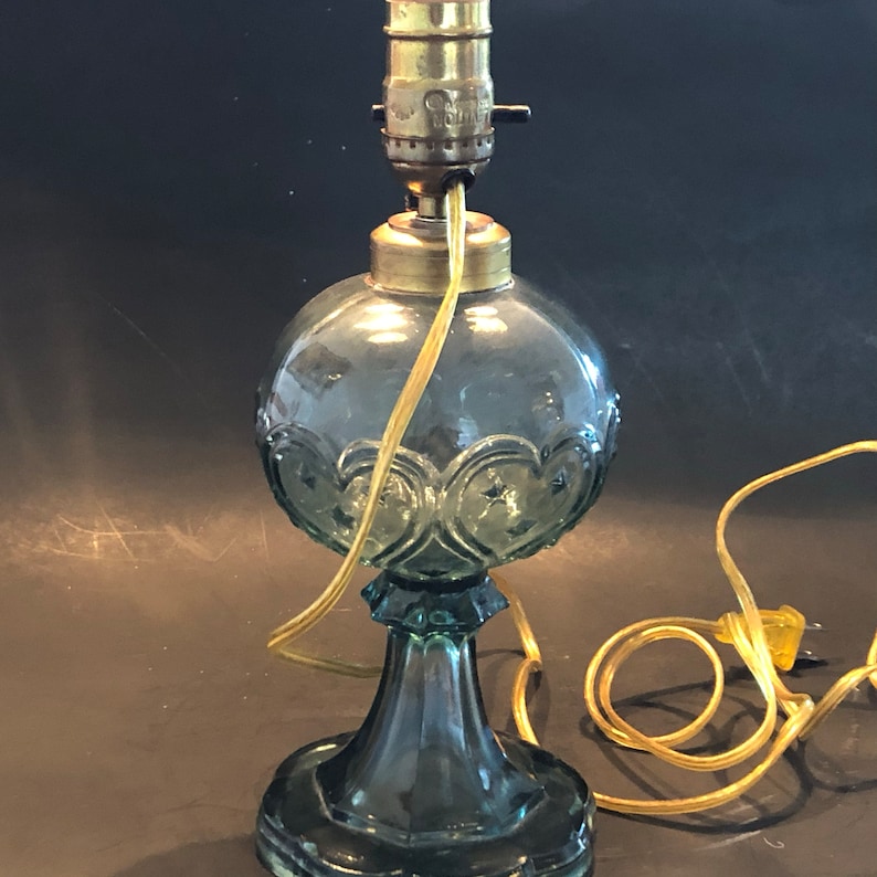 Vntg Blue Glass Electric Oil Lamp Etsy
