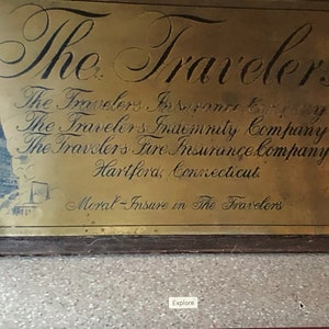 Vntg 1930-40&#39;s Solid Brass Traveler&#39;s Insurance, Hartford, Ct Sign