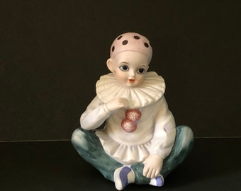 Vntg 1982 Figura musical de payaso de cerámica Pierrot