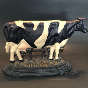 Vntg Cast Iron Holstein Dairy Cow Door Stop