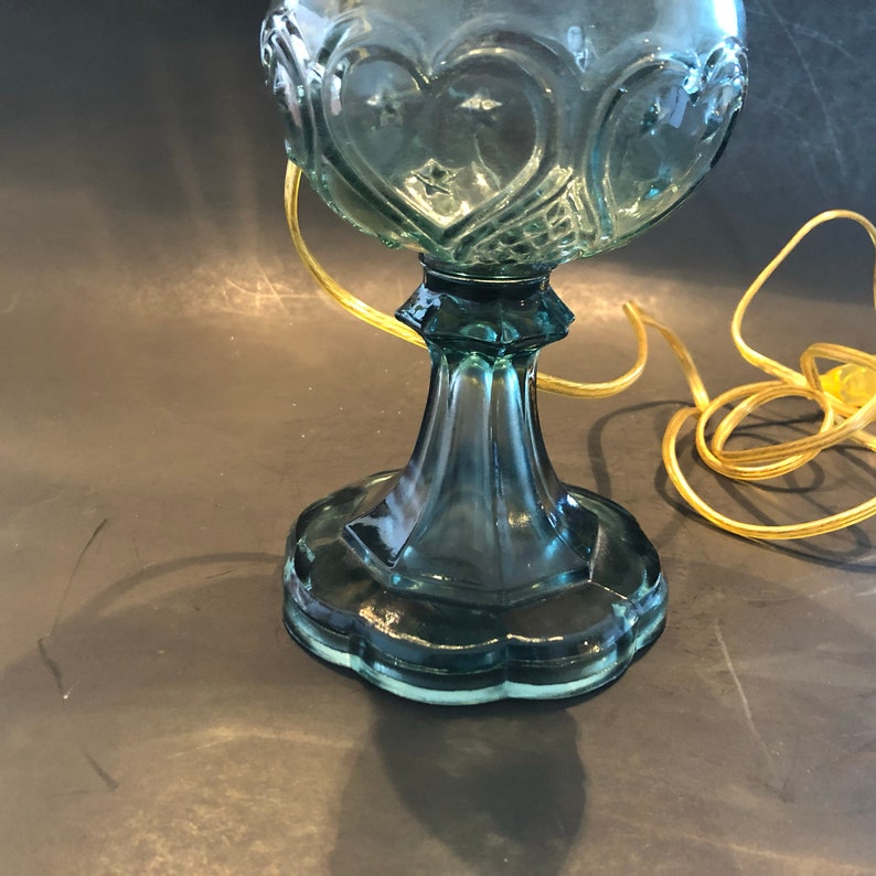Vntg Blue Glass Electric Oil Lamp Etsy