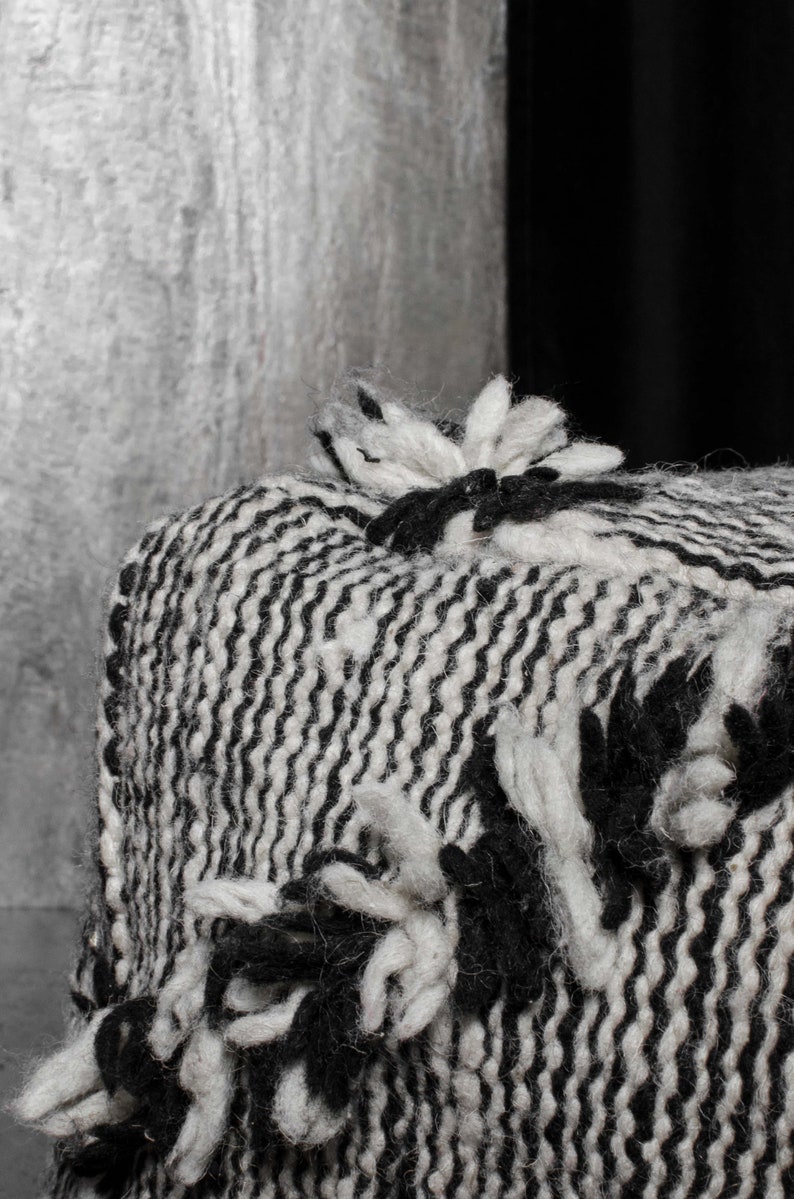 Moroccan Pouf Kilim Ottoman Vintage Wool Handwoven image 3