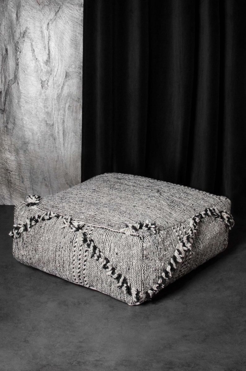 Moroccan Pouf Kilim Ottoman Vintage Wool Handwoven image 1