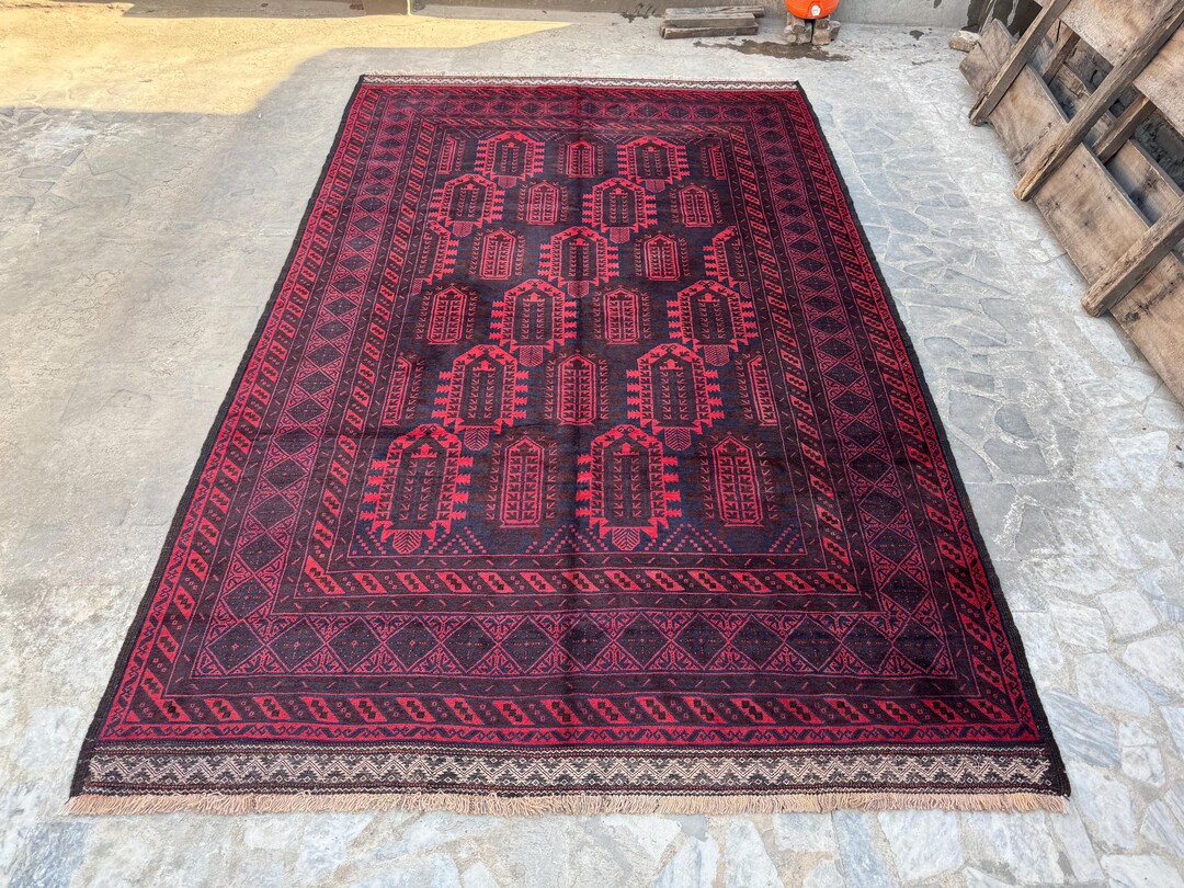 6.12x11.3 Hand-knotted Afghan Oriental Carpet, Vintage Turkmen Woolen ...