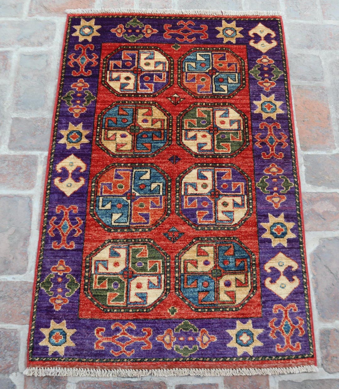 3x4 Rustic Red Accent Rug - Handmade Woolen Rug - Vegetable Dyed ...
